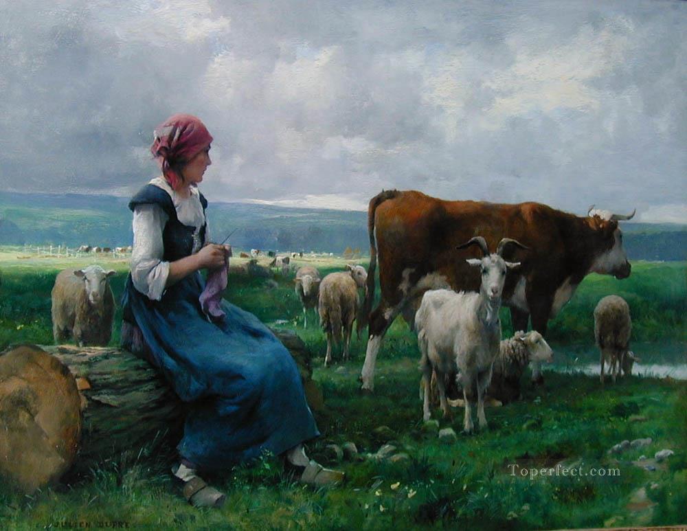 Dhepardes with goat sheep and cow farm life Realism Julien Dupre Oil Paintings